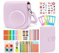 Eurhomewit Accessori Fotocamera per Instax Mini 12 Fotocamera Istantanea, Custodia Instax Mini 12 / Album/Cornici/Filtro/Adesivo per Cartoni Animati/Adesivo per Bordi e Angoli - Rosa Fiore