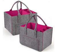 Eurhomewit Borsa in Feltro con Scomparto per Bottiglie, Cestino Pieghevole per la Borsa Shopper in Feltro/Borsa per Bottiglie/Borsa per Legna da Ardere (Magenta/2 Pezzi)