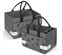 Eurhomewit Borsa in Feltro con Scomparto per Bottiglie, Cestino Pieghevole per la Borsa Shopper in Feltro/Borsa per Bottiglie/Borsa per Legna da Ardere (2 Pezzi Grigio/Grigio Scuro Medio)