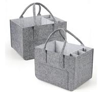 Eurhomewit Borsa in Feltro con Scomparto per Bottiglie, Cestino Pieghevole per la Borsa Shopper in Feltro/Borsa per Bottiglie/Borsa per Legna da Ardere (Grigio Chiaro/2 Pezzi)