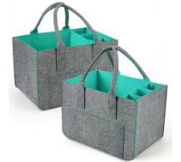 Eurhomewit Borsa in Feltro con Scomparto per Bottiglie, Cestino Pieghevole per la Borsa Shopper in Feltro/Borsa per Bottiglie/Borsa per Legna da Ardere (Turchese/2 Pezzi)