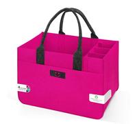 Eurhomewit Cestino per la spesa in feltro, 30 l, pieghevole, con scomparti, in feltro, grande borsa per bottiglie di legna da ardere (Smiley Magenta + grigio scuro/1 pezzo)