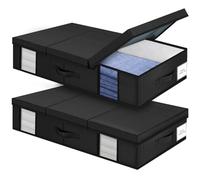 Eurhomewit Contenitore Sottoletto, Scatole Sotto Letto Contenitore Pieghevole, 2 pacchi Contenitori per Letto Contenitore con Coperchio Finestre e 3 Maniglie, Organizer Letto Contenitore-Carbone Nero