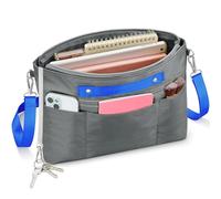 Eurhomewit Inserto organizer per borse, adatto a Longchamp, organizer in nylon impermeabile con tracolla rimovibile, fodera per borsa con 11 tasche (grigio, S)
