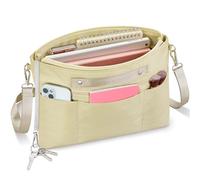 Eurhomewit Inserto organizer per borse, adatto a Longchamp, organizer in nylon impermeabile con tracolla rimovibile, fodera per borsa con 11 tasche (mandorla, S)