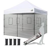 Eurmax Tenda a baldacchino pop-up da 3,4 x 3,4 m, con 4 cerniere rimovibili, kit da parete e borsa a rullo, 4 sacchi di sabbia (bianco)