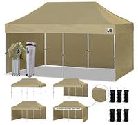Eurmax Tenda a baldacchino pop-up da 3,5 x 5,8 m, commerciale, istantanea, con 4 pareti laterali rimovibili con cerniera e borsa a rullo, 6 sacchi di sabbia (cachi)