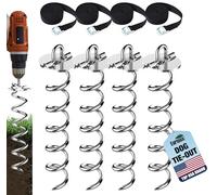 Eurmax USA 4-Pc Pack Spiral Stakes Heavy Duty Anchor Kit Ice Screw Anchor for Trampoline, Tents, tarps, Canopies,car Ports,Dog tie Out and etc Bonus Tie Down Straps 4-Pc Pack (Silver)