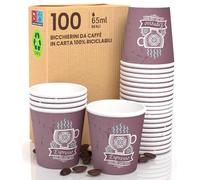 Eurocali 100 Bicchierini in Carta per caffè 65ml CuzcoBrownCUP Bicchieri Ecologici Biodegradabili Monouso Piccoli Asporto Bevande Calde