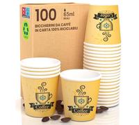 Eurocali 100 Bicchierini in Carta per caffè 65ml CuzcoYellowCUP Bicchieri Ecologici Biodegradabili Monouso Piccoli Asporto Bevande Calde