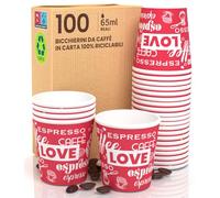 Eurocali 100 Bicchierini in Carta per caffè 65ml LoveRedCUP Bicchieri Ecologici Biodegradabili Monouso Piccoli Asporto Bevande Calde
