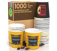 Eurocali 1000 Bicchierini in Carta da Caffè 65ml ArcadeCUP - Bicchieri Ecologici Biodegradabili Monouso Piccoli Asporto Bevande Calde