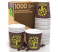 Eurocali 1000 Bicchierini in Carta da Caffè 65ml Brown Forest - Bicchieri Ecologici Biodegradabili Monouso Piccoli per Asporto Bevande Calde e Fredde