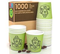 Eurocali 1000 Bicchierini in Carta da caffè 65ml CuzcoGreenCUP - Bicchieri Ecologici Biodegradabili Monouso Piccoli Asporto Bevande Calde