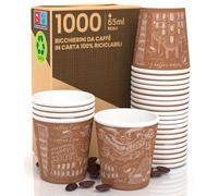 Eurocali 1000 Bicchierini in Carta da Caffè 65ml Italy Brown - Bicchieri Ecologici Biodegradabili Monouso Piccoli per Asporto Bevande Calde e Fredde