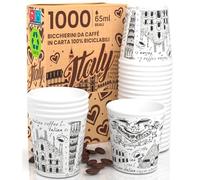 Eurocali 1000 Bicchierini in Carta da Caffè 65ml Italy White - Bicchieri Ecologici Biodegradabili Monouso Piccoli per Asporto Bevande Calde e Fredde
