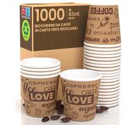 Eurocali 1000 Bicchierini in Carta da caffè 65ml LoveBrownCUP - Bicchieri Ecologici Biodegradabili Monouso Piccoli Asporto Bevande Calde