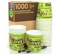 Eurocali 1000 Bicchierini in Carta da caffè 65ml LoveGreenCUP - Bicchieri Ecologici Biodegradabili Monouso Piccoli Asporto Bevande Calde
