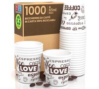 Eurocali 1000 Bicchierini in Carta da caffè 65ml LoveWhiteCUP - Bicchieri Ecologici Biodegradabili Monouso Piccoli Asporto Bevande Calde