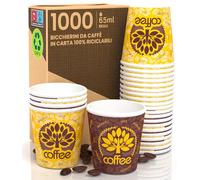 Eurocali 1000 Bicchierini in Carta da Caffè 65ml Yellow Forest - Bicchieri Ecologici Biodegradabili Monouso Piccoli per Asporto Bevande Calde e Fredde