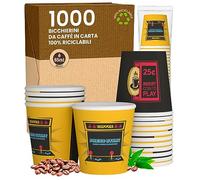 Eurocali 1000 Bicchierini in Carta per caffè 65ml ArcadeCUP - Bicchieri Ecologici Biodegradabili Monouso Piccoli Asporto Bevande Calde