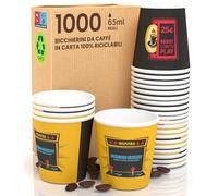 Eurocali 1000 Bicchierini in Carta per Caffè 65ml ArcadeCUP Bicchieri Ecologici Biodegradabili Monouso Piccoli Asporto Bevande Calde