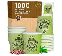 Eurocali 1000 Bicchierini in Carta per caffè 65ml CuzcoGreenCUP - Bicchieri Ecologici & Biodegradabili Monouso Piccoli Asporto Bevande Calde