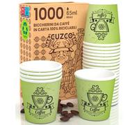 Eurocali 1000 Bicchierini in Carta per caffè 65ml CuzcoGreenCUP Bicchieri Ecologici & Biodegradabili Monouso Piccoli Asporto Bevande Calde