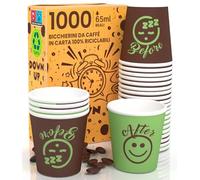 Eurocali 1000 Bicchierini in Carta per Caffè 65ml DownUpCUP Green Bicchieri Ecologici Biodegradabili Monouso Piccoli Asporto Bevande Calde