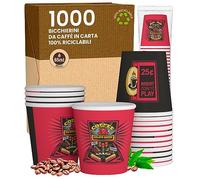 Eurocali 1000 Bicchierini in Carta per caffè 65ml FlipperCUP - Bicchieri Ecologici & Biodegradabili Monouso Piccoli Asporto Bevande Calde