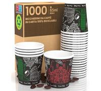 Eurocali 1000 Bicchierini in Carta per caffè 65ml Italy Black - Bicchieri Ecologici Biodegradabili Monouso Piccoli Asporto Bevande Calde