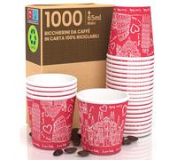 Eurocali 1000 Bicchierini in Carta per caffè 65ml Italy Red - Bicchieri Ecologici Biodegradabili Monouso Piccoli Asporto Bevande Calde