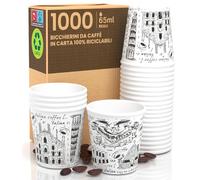 Eurocali 1000 Bicchierini in Carta per caffè 65ml Italy White - Bicchieri Ecologici Biodegradabili Monouso Piccoli Asporto Bevande Calde