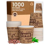 Eurocali 1000 Bicchierini in Carta per caffè 65ml LoveBrownCUP - Bicchieri Ecologici Biodegradabili Monouso Piccoli Asporto Bevande Calde