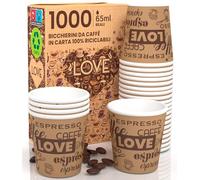 Eurocali 1000 Bicchierini in Carta per caffè 65ml LoveBrownCUP Bicchieri Ecologici Biodegradabili Monouso Piccoli Asporto Bevande Calde
