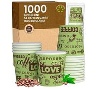 Eurocali 1000 Bicchierini in Carta per caffè 65ml LoveGreenCUP - Bicchieri Ecologici Biodegradabili Monouso Piccoli Asporto Bevande Calde