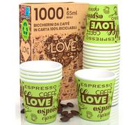 Eurocali 1000 Bicchierini in Carta per Caffè 65ml LoveGreenCUP Bicchieri Ecologici Biodegradabili Monouso Piccoli Asporto Bevande Calde