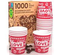 Eurocali 1000 Bicchierini in Carta per Caffè 65ml LoveRedCUP Bicchieri Ecologici Biodegradabili Monouso Piccoli Asporto Bevande Calde