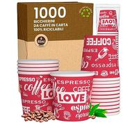 Eurocali 1000 Bicchierini in Carta per caffè 65ml LoveRedCUP - Bicchieri Ecologici Biodegradabili Monouso Piccoli Asporto Bevande Calde