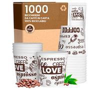 Eurocali 1000 Bicchierini in Carta per caffè 65ml LoveWhiteCUP - Bicchieri Ecologici Biodegradabili Monouso Piccoli Asporto Bevande Calde