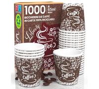 Eurocali 1000 Bicchierini per Caffè in Carta 65ml Coffee Liberty Bicchieri Ecologici Monouso Piccoli Asporto Biodegradabili Bevande Calde