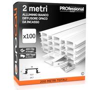 Eurocali 100x Profili da 2m (200mt) in Alluminio Bianco per Strisce LED Copertura Opaca larghezza max striscia led 12.4mm - 24.7 x 7