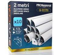 Eurocali 10x Profilo Angolare da 2 metri (20mt) in Alluminio grigio per Strisce LED Schermatura Opaca - 15.8 x 15.8