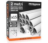 Eurocali 15x Profili Angolari da 2 metri (30mt) in Alluminio per Strisce LED Schermatura Opaca Angolo 45° ingombro max striscia led 10.5mm - 15.8 x 15.8