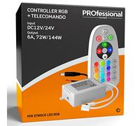 Eurocali 1x Controller per Strisce LED RGB 12-24V con 3 Canali Connettore 4 pin e Jack 2.1 + Telecomando 24 tasti ad infrarossi