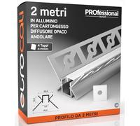 Eurocali 1x Profilo Angolare da 2 metri (2mt) a Scomparsa in Alluminio per Strisce LED Copertura Opaca larghezza max striscia led 9.5mm - 9.5 x 10.8 (alette 45.4)