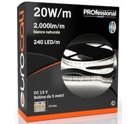 Eurocali 1x Striscia LED Monocolore 1200 LED 100W 240 LED/metro Bobina da 5mt IP20 da interno Luce Bianca Naturale 4000K installabile su profilo in alluminio