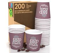 Eurocali 200 Bicchierini in Carta per caffè 65ml Cuzco BrownCUP Bicchieri Ecologici Biodegradabili e Monouso Piccoli Asporto Bevande Calde