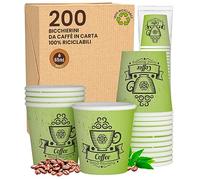 Eurocali 200 Bicchierini in Carta per caffè 65ml CuzcoGreenCUP Bicchieri Ecologici Biodegradabili Monouso Piccoli Asporto Bevande Calde