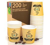 Eurocali 200 Bicchierini in Carta per caffè 65ml CuzcoYellowCUP Bicchieri Ecologici Biodegradabili e Monouso Piccoli Asporto Bevande Calde